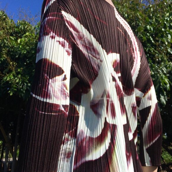 PLEATS PLEASE Issey Miyake Abstract 3/4 Cardigan Shirt Top Purple White Size 3 L - Picture 4 of 15